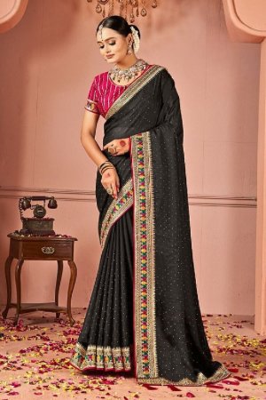 black rangoli fancy saree with embroidery ag8004