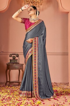 grey rangoli fancy saree with embroidery ag8009